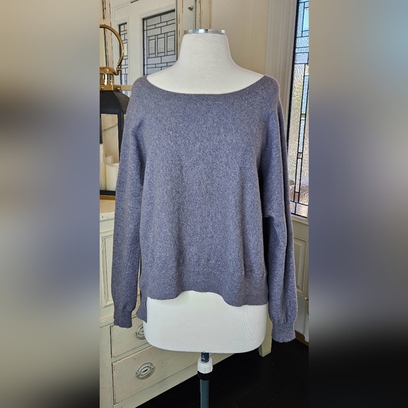 Vince Grey Wool Angora Blend Boat Neck High-Low Sweater Lg - Picture 3 of 8